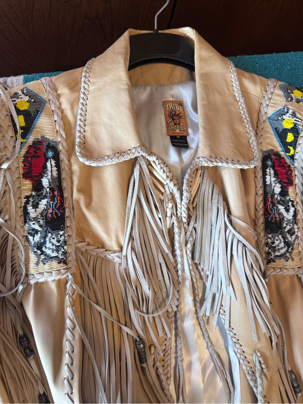 Tribe America “medicine man” full length handmade leather coat mens size 50